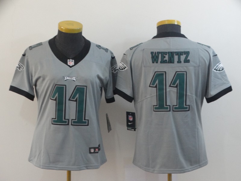 Women Philadelphia Eagles #11 Wentz Grey Nike Vapor Untouchable Limited NFL Jerseys